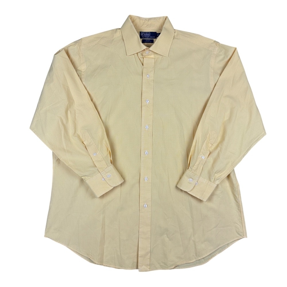 Polo Ralph Lauren Mens Shirt 17 31/32 Yellow Gingham Regent Classic Fit Cotton
